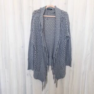 Final Touch Womens Open Knit‎ Fringe Cardigan OS Brown Boho Western Festival